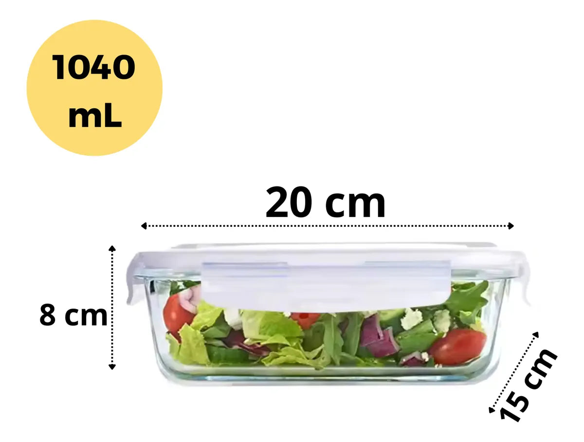 Kit 4 Potes Vidro Hermético Marmita Com 4 Travas 1040ml