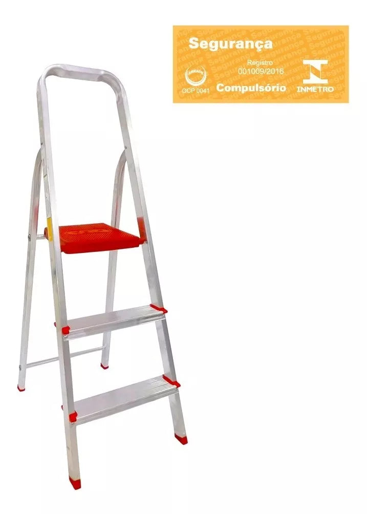 Escada De Alumínio Tesoura 3 Degraus Botafogo Lar & Lazer Esc0062 Vermelho