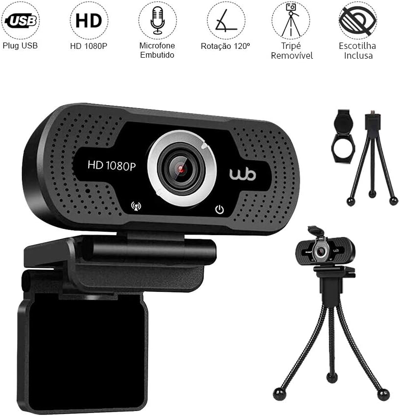 Webcam USB Full HD com Microfone e Tripé