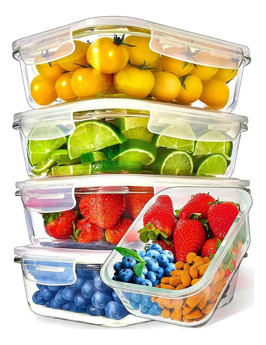 Kit 4 Potes Vidro Hermético Marmita Com 4 Travas 1040ml